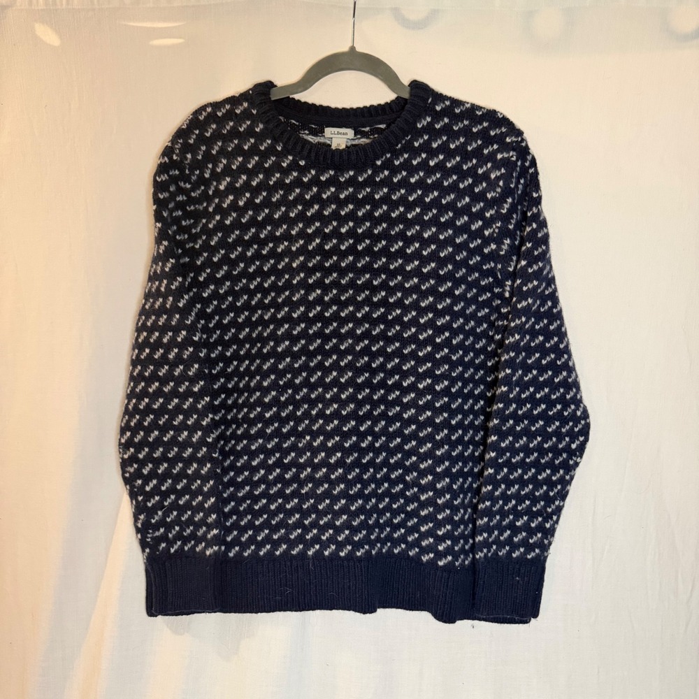 LL Bean Birdseye Crewneck Sweater Mens XL Navy Blue 100% Lambswool 517908
